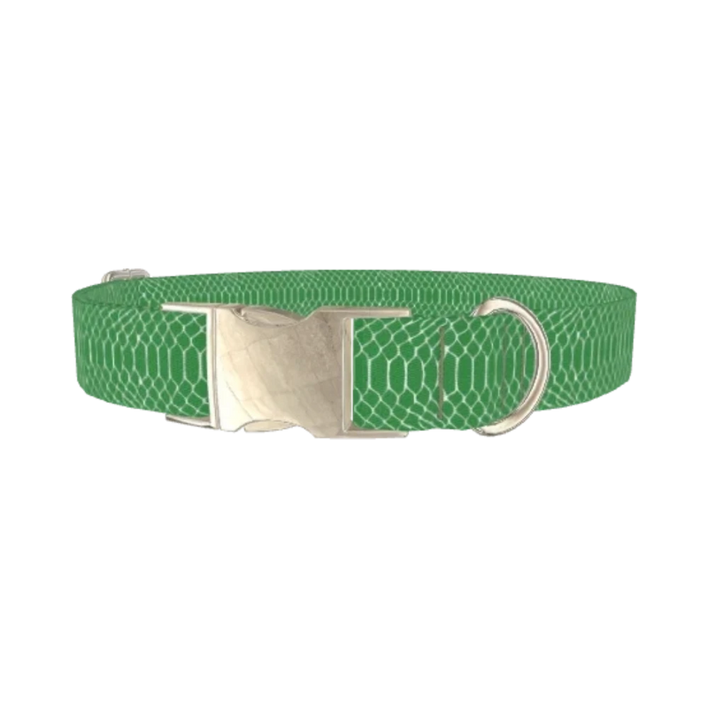 Geometric Snake Skin Dog Collar - metal silver