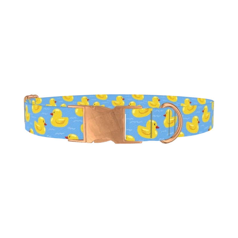 Yellow Duck Dog Collar - metal rose gold
