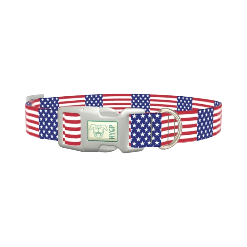 Patriotic American Flag Dog Collar - plastic silver