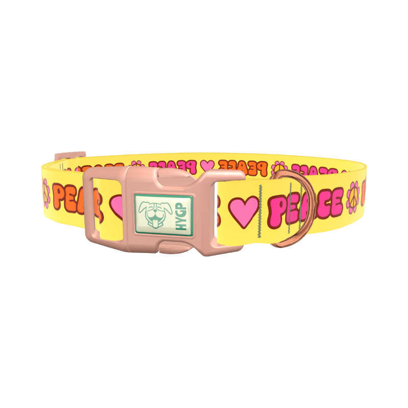 Peace Hippie Dog Collar - plastic gold