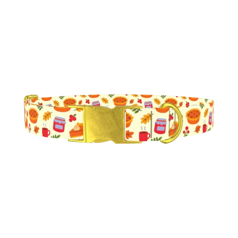 Thanksgiving Pie Dog Collar - metal gold