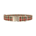 Green Red Tartan Dog Collar - metal silver