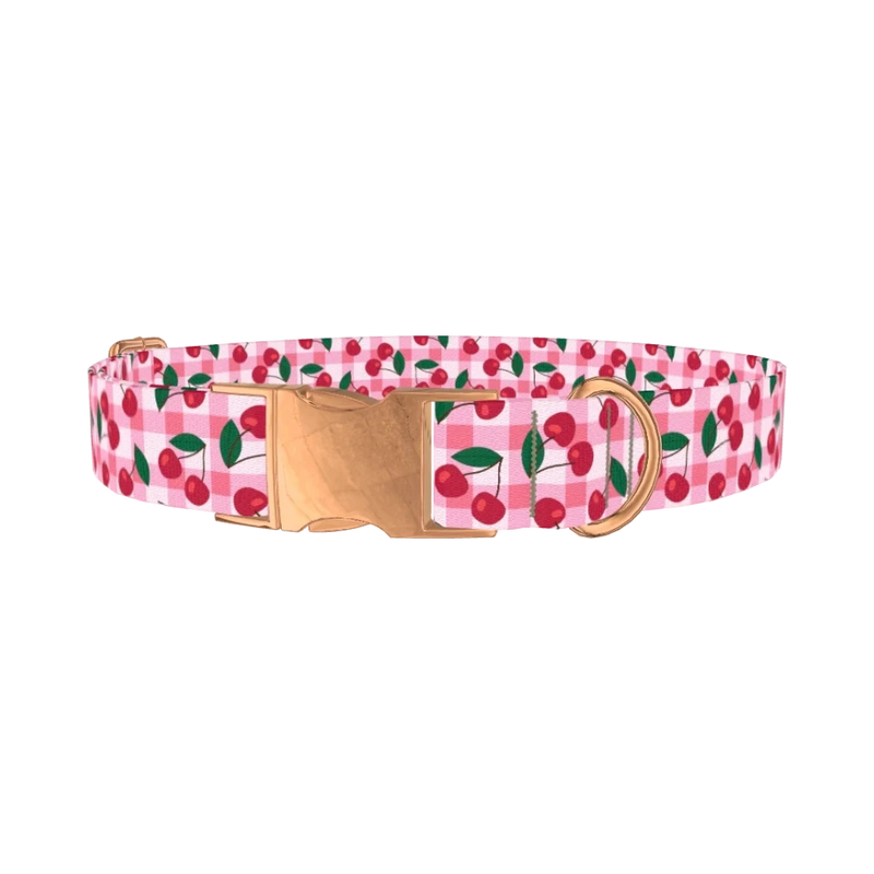 Cherry Picnic Dog Collar - metal rose gold