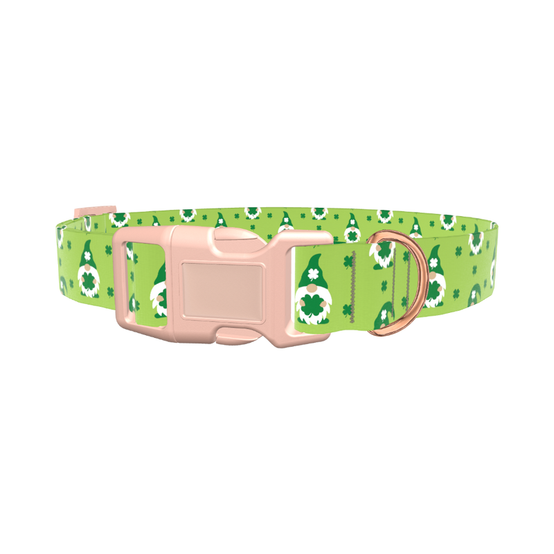 St. Patrick's Day Gnome Dog Collar - plastic gold