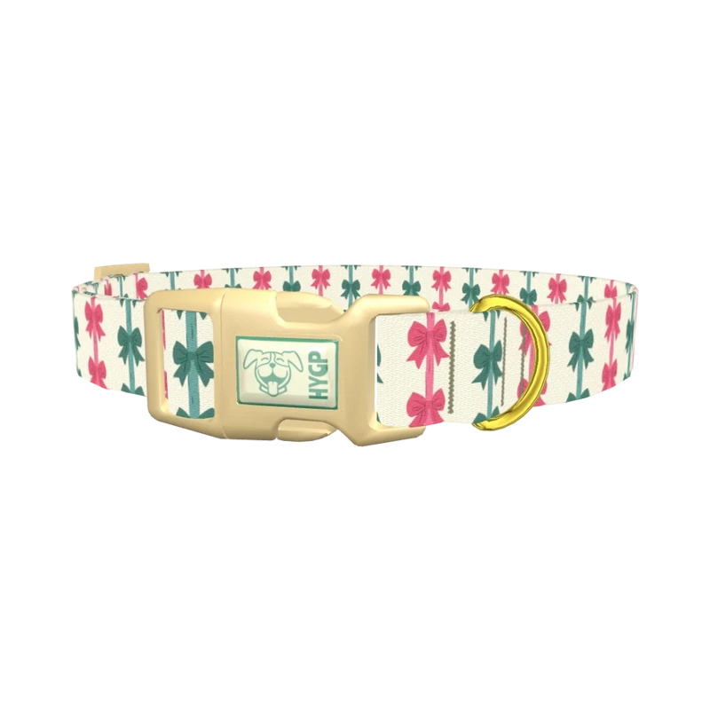 Christmas Bows Dog Collar - plastic gold