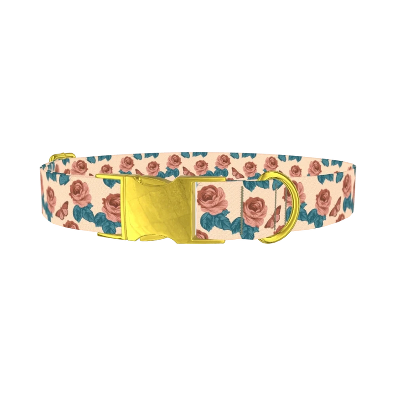 Rose Butterfly Dog Collar - metal gold