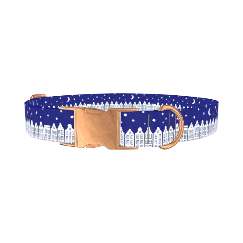 Christmas Night Town Dog Collar - metal rose gold