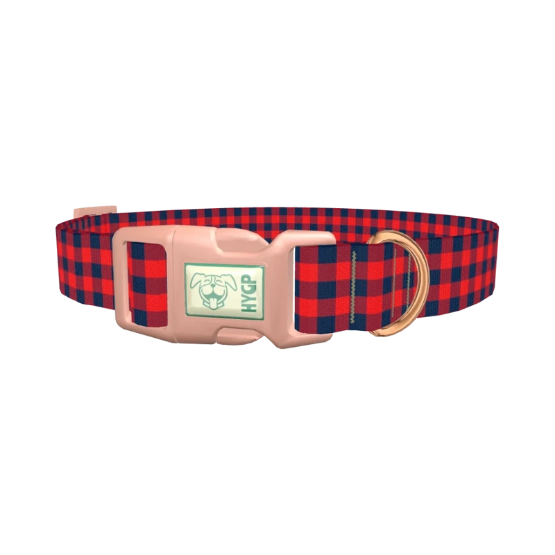 Blue Red Plaid Dog Collar - plastic rose gold