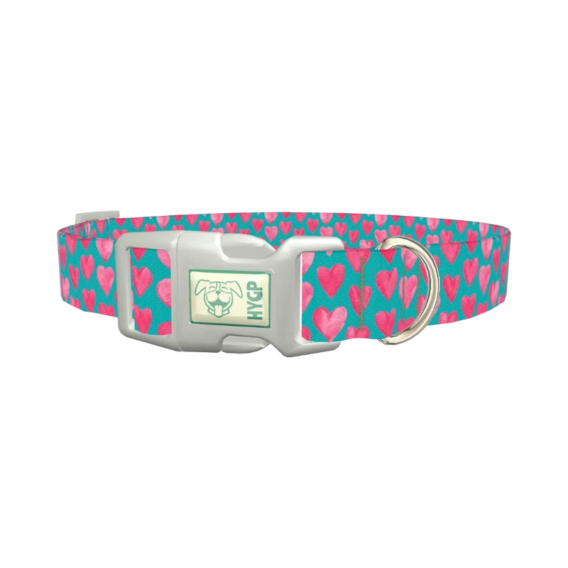 Pink Heart Valentine Dog Collar - plastic silver
