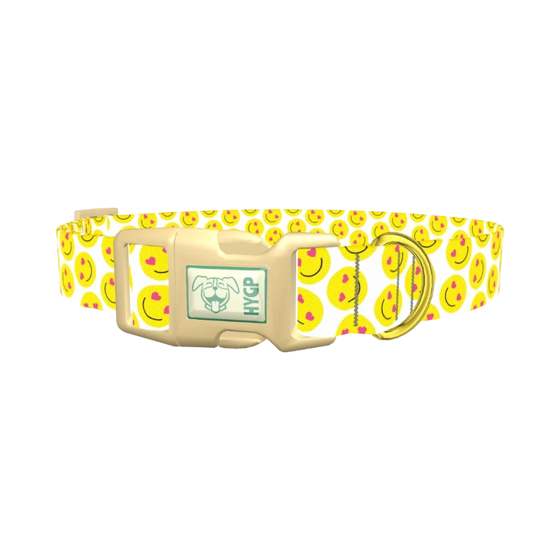 Heart Eyes Smiley Dog Collar - plastic gold