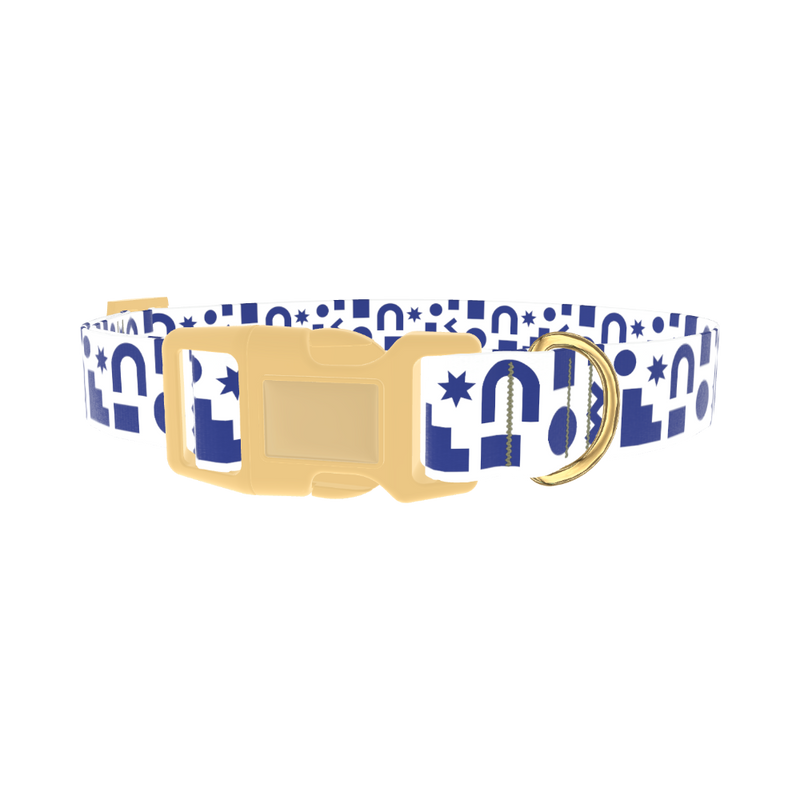 Navy Geometric Shapes Dog Collar - plastic gold