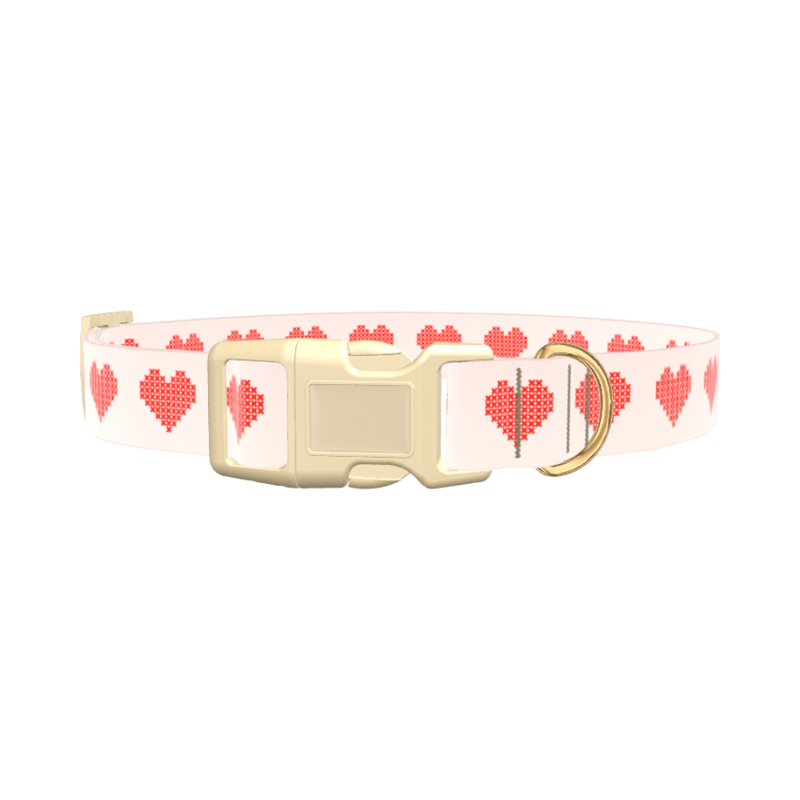 Cross Stitch Heart Dog Collar - plastic silver