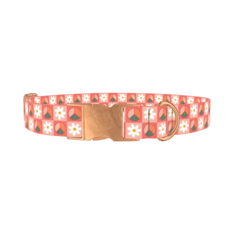 Peace Floral Dog Collar - metal rose gold