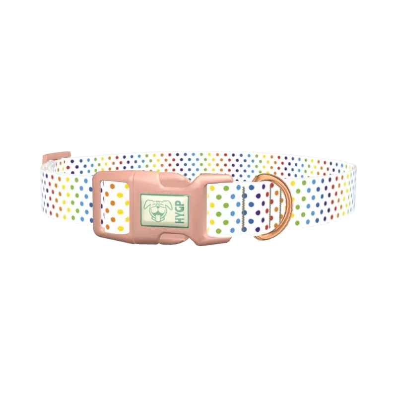 Rainbow Polka Dot Dog Collar - plastic rose gold