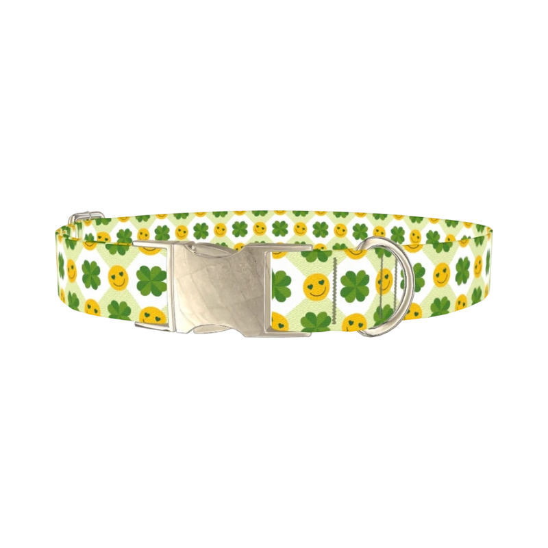 St. Patrick's Smiley Dog Collar - metal silver