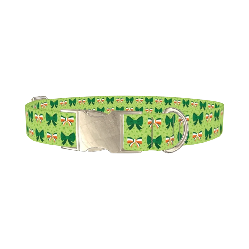 St. Patrick's Day Bow Dog Collar - metal silver