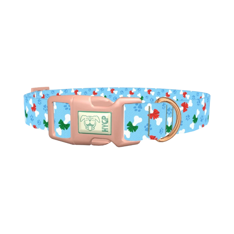 Christmas Bone Dog Collar - plastic rose gold