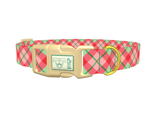 Festive Pink Plaid Dog Collar
