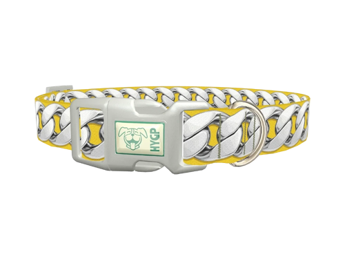 Silver Chain Yellow Dog Collar