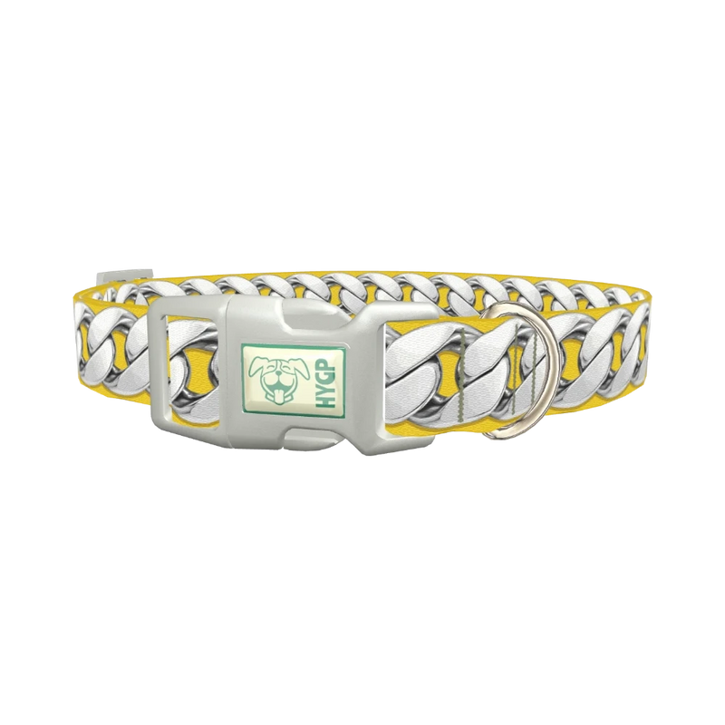 Silver Chain Yellow Dog Collar - plastic silver