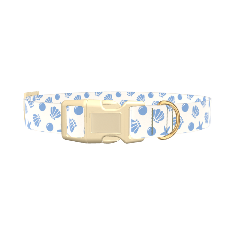 Seashells Beach Dog Collar - plastic silver