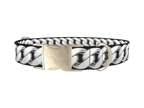 Silver Black Chain Dog Collar