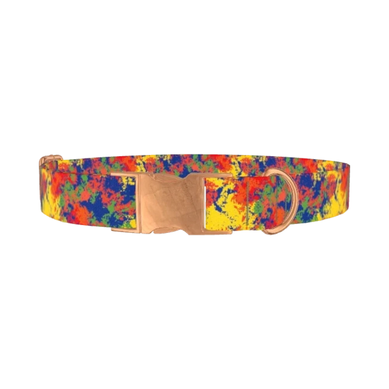 Colorful Paint Splatter Dog Collar - metal rose gold
