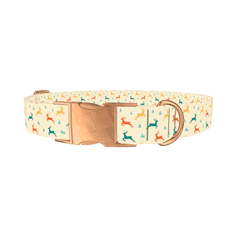 Colorful Reindeer Dog Collar - metal rose gold