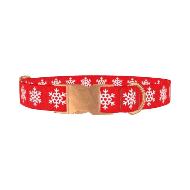 Red Snowflake Pattern Dog Collar - metal rose gold