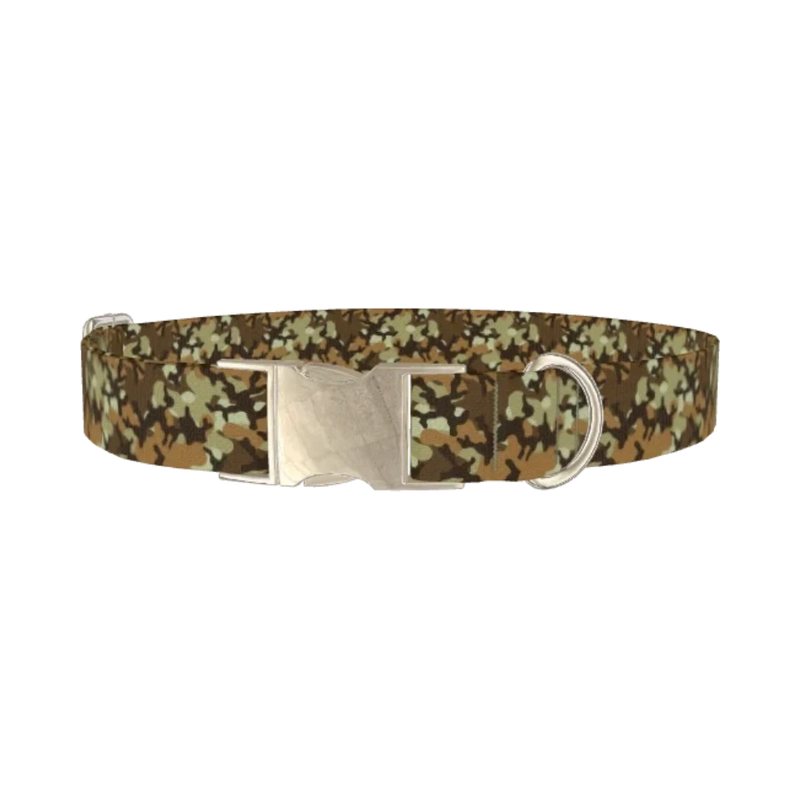 Brown Camouflage Dog Collar - metal silver