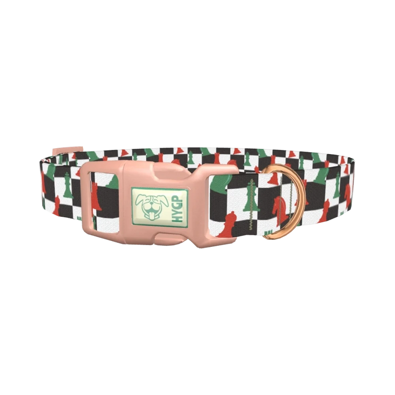 Checkered Chess Piece Dog Collar - plastic rose gold
