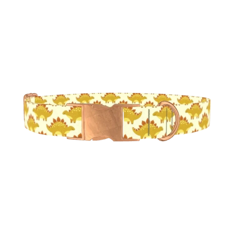 Yellow Stegosaurus Dog Collar - metal rose gold