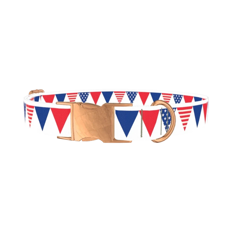 Patriotic Stars and Stripes Dog Collar - metal rose gold