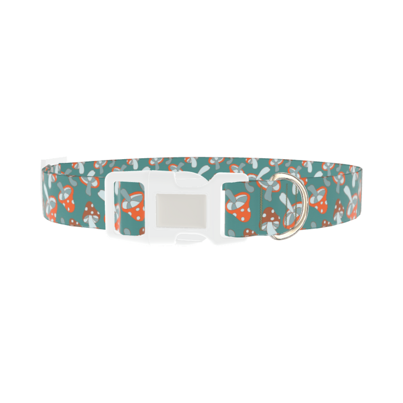 Tossed Mushroom Dog Collar - plastic silver