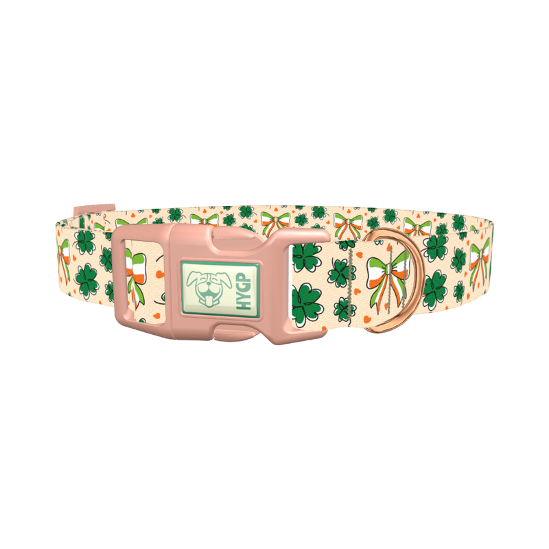 St. Patrick's Clover Bow Dog Collar - plastic rose gold