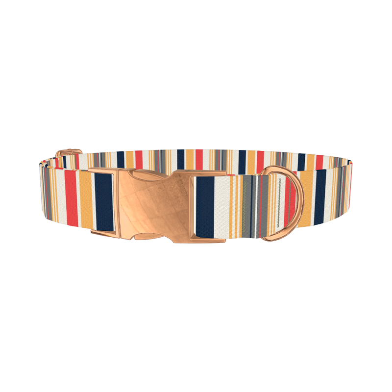 Red Yellow Stripe Dog Collar - metal rose gold