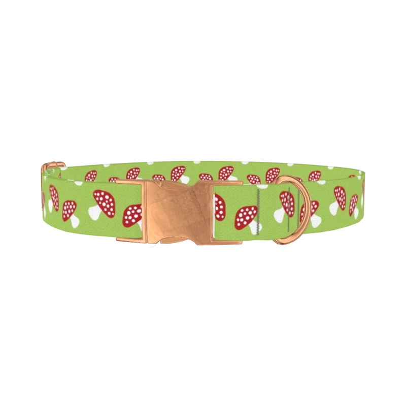 Green Mushroom Dog Collar - metal rose gold