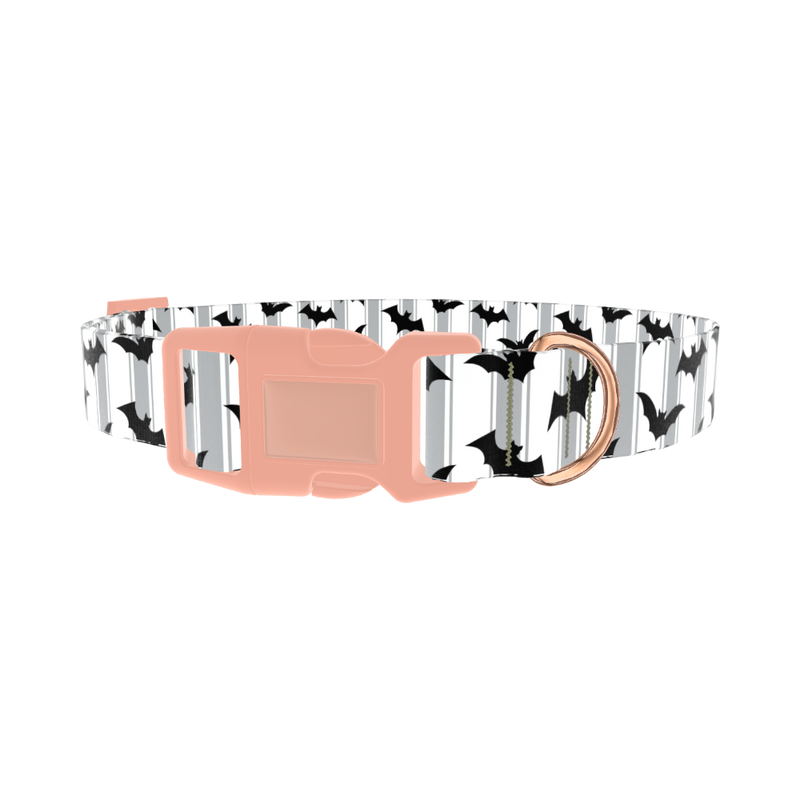 Striped Bat Halloween Dog Collar - plastic rose gold