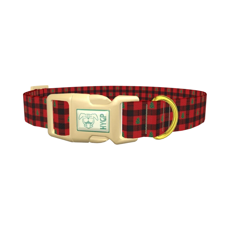 Christmas Plaid Dog Collar - plastic gold