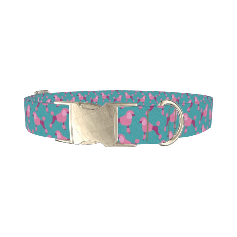 Poodle Pattern Dog Collar - metal silver