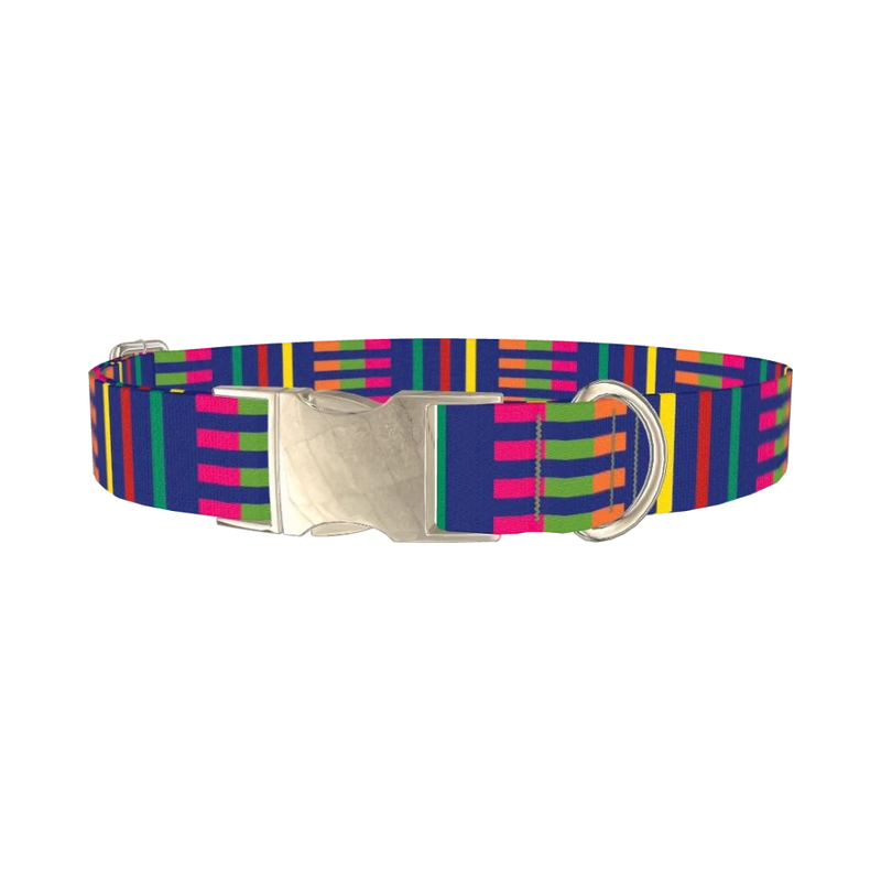 Colorful Dual Stripe Dog Collar - metal silver