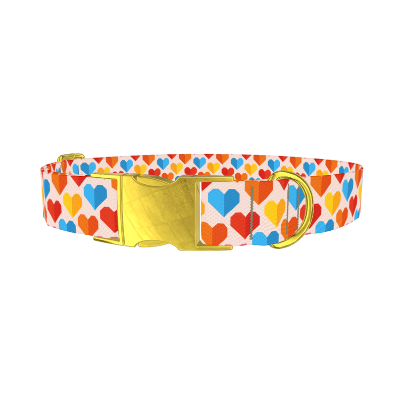 Colorful Geometric Heart Dog Collar - metal gold