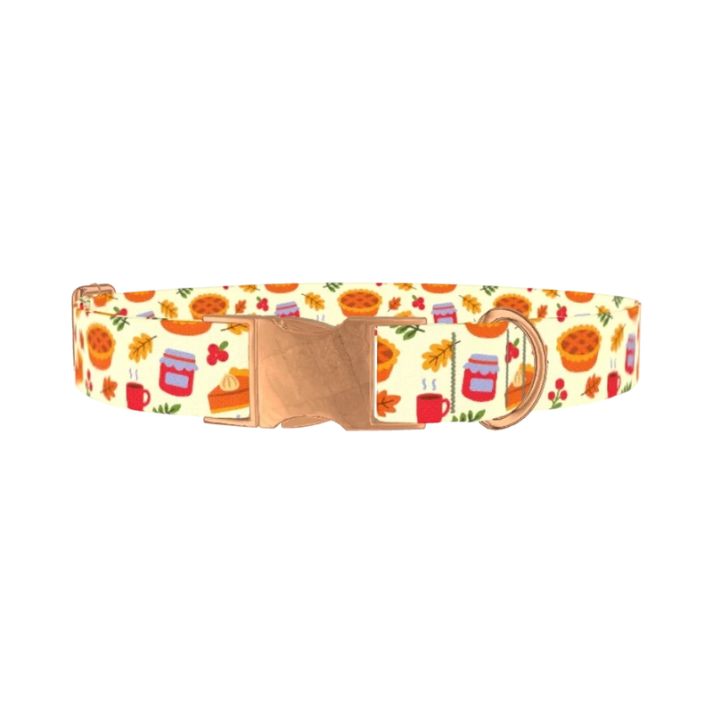 Thanksgiving Pie Dog Collar - metal rose gold