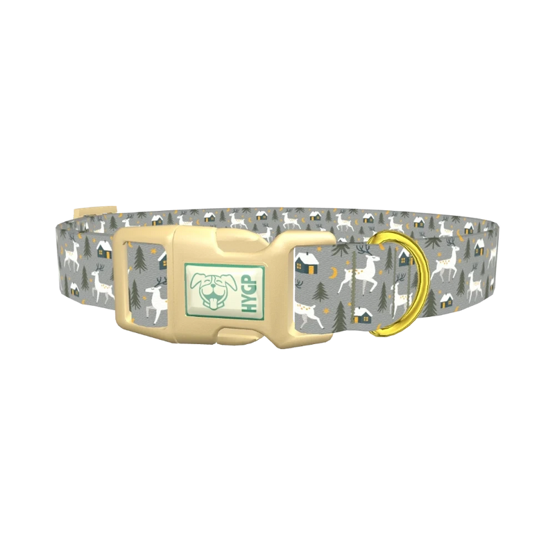 Deer and Cabin Forest Dog Collar - plastic gold