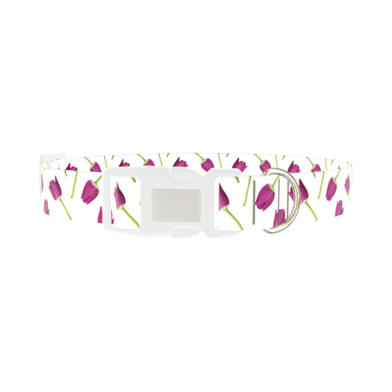 Purple Tulip Floral Dog Collar - plastic silver