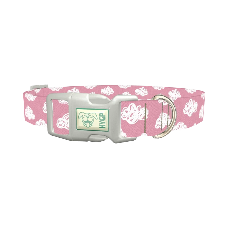 Pink Cloud Sketch Dog Collar - plastic silver