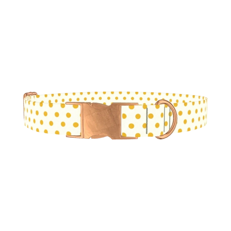 Yellow Polka Dot Dog Collar - metal rose gold