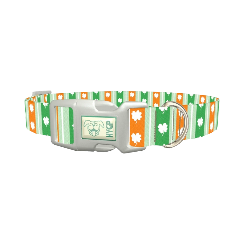 St. Patrick's Shamrock Stripe Dog Collar - plastic silver