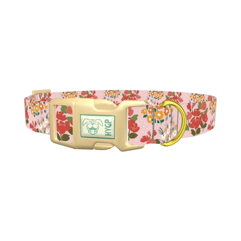 Pink Floral Bouquet Dog Collar - plastic gold