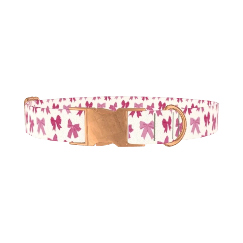 Pink Ribbon Bow Dog Collar - metal rose gold